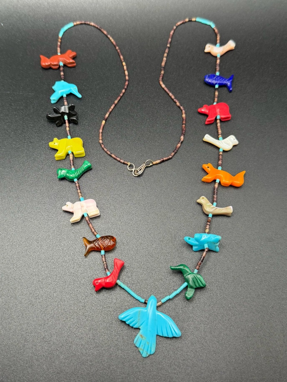 Fetish style necklace #574 southwestern birds bear fish